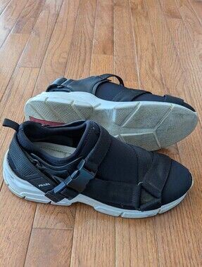 Prada Black Strap Women’s Sneakers with White Soles